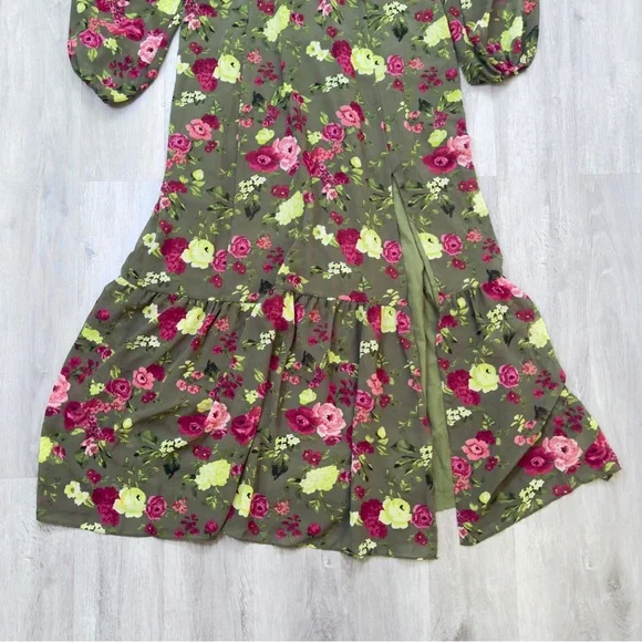 Green Floral Maxi Dress 1X - Picture 3 of 3